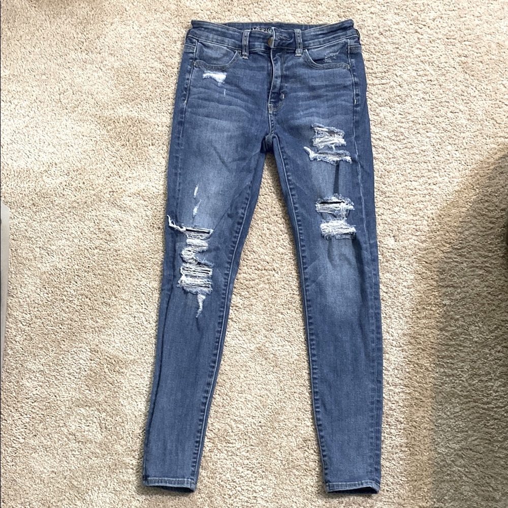 American Eagle Outfitters Blue Skinny Ripped Jeans